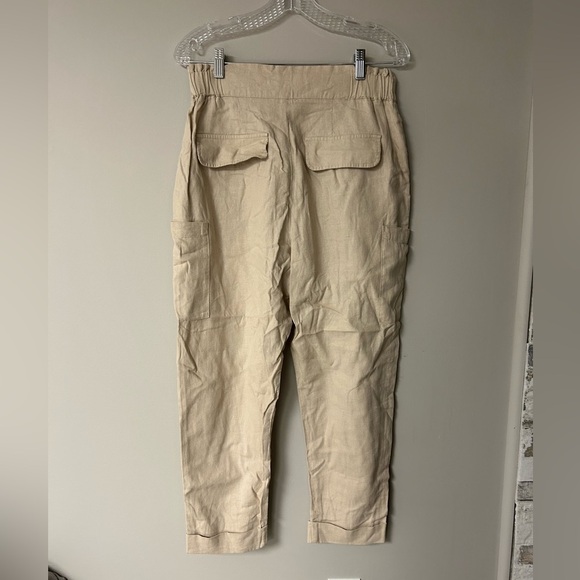 Zara Khaki Linen Paper Bag Pants - Picture 3 of 4